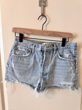 Light Wash Distressed Denim Shorts